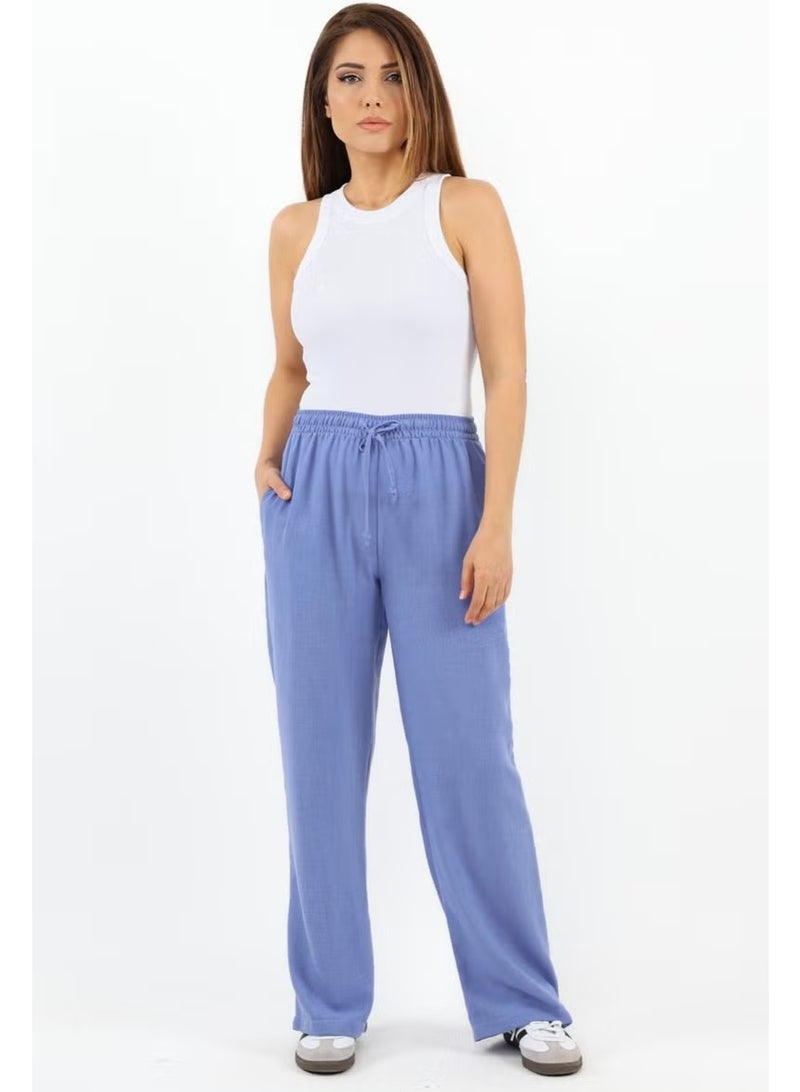 Ritnice Women's Linen Comfy Lilac Straight Cut Elastic Waist Trousers - Image 1